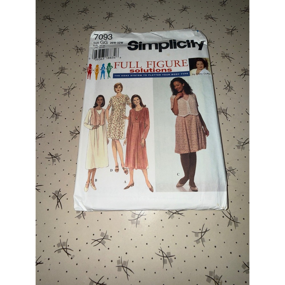 Simplicity 7093 Full Figure Solutions Dress Mock Vest Pattern Size 26W-32W VTG‎